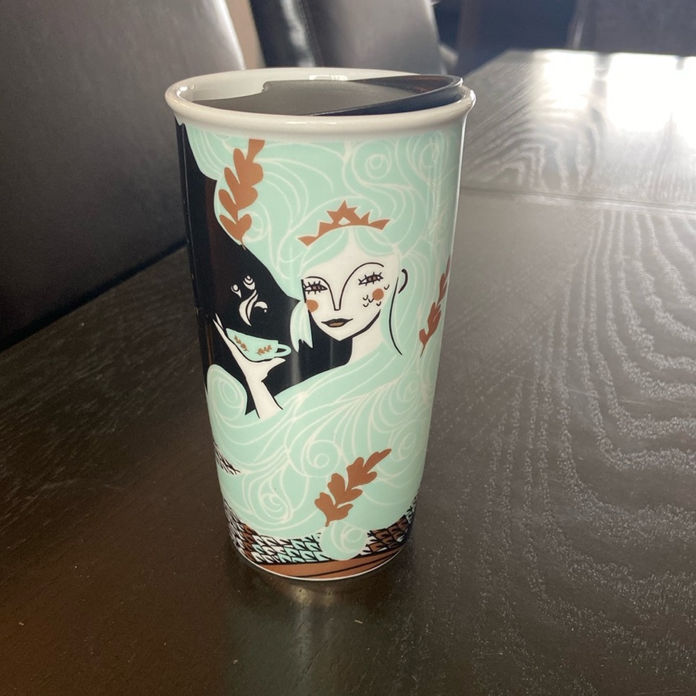 Starbucks 2018 Mermaid Siren Holiday Ceramic Tumbler black and light blue